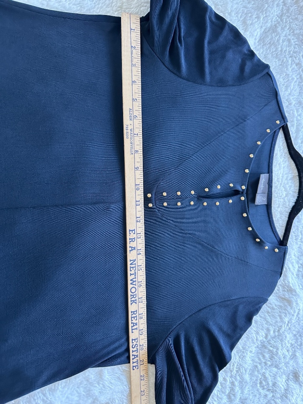 Chico's Travelers Ink Navy Tunic with Gold studs Chico's Size 2 / US 12 /L - Picture 10 of 11